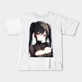 Black Hair Anime Girl Kids T-Shirt